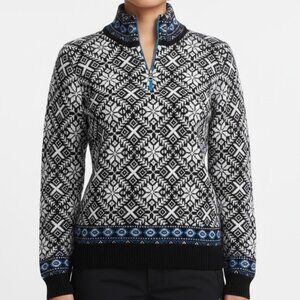 Telluride Alpaca Lambswool Snowflake Ski Sweater 1/4 Zip Medium Like New